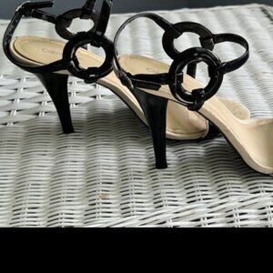Calvin Klein Black patent leather strappy sandals. Size 10M.